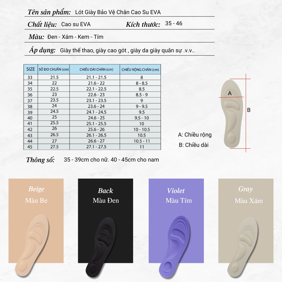 Mô tả Lót Giày Thể Thao Sneaker Bảo Vệ Chân Nam Nữ 4D MINSU M2312 Cao Su EVA Thấm Hút, Khửi Mùi Hôi Chân, Miếng Đệm Cực Êm - 7