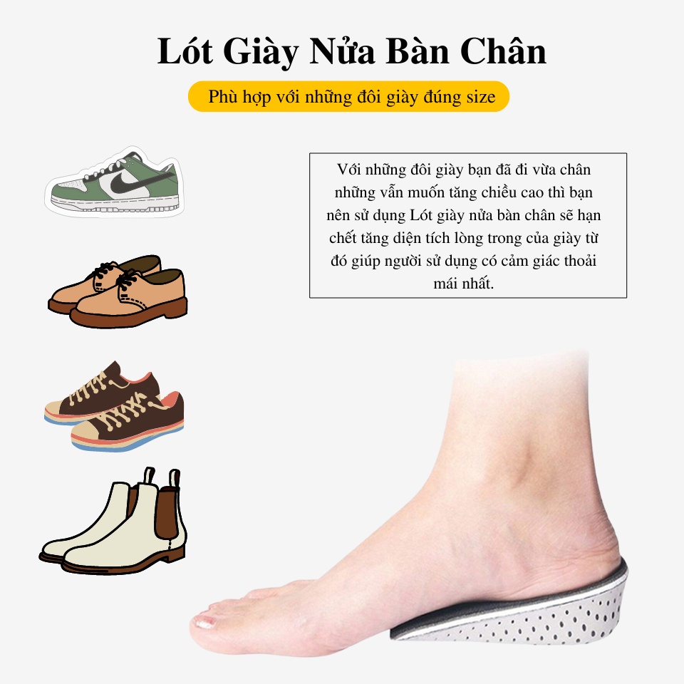Mô tả Lót Giày Tăng Chiều Cao Cả Bàn và Nửa Bàn Chân Nam Nữ Cao Cấp MINSU M7018 Chuyên Dùng cho Giày Thể Thao Sneaker Độn Đế - 6