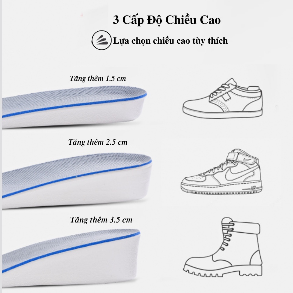 Mô tả Lót Giày Thể Thao Sneaker Độn Đế Tăng Chiều Cao Nam Nữ MINSU M5501 Đệm Nâng Cao Chân Khử Mùi Thoáng Khí Chống Hôi Chân - 8