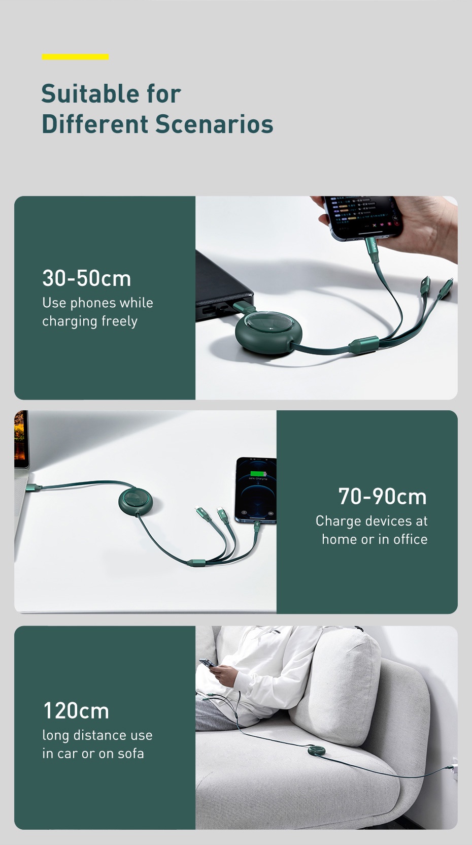Mô tả Cáp sạc dây rút 3 đầu Baseus Bright Mirror 3 in 1 (Type C/ Micro USB/Ln) 1.2m - 6