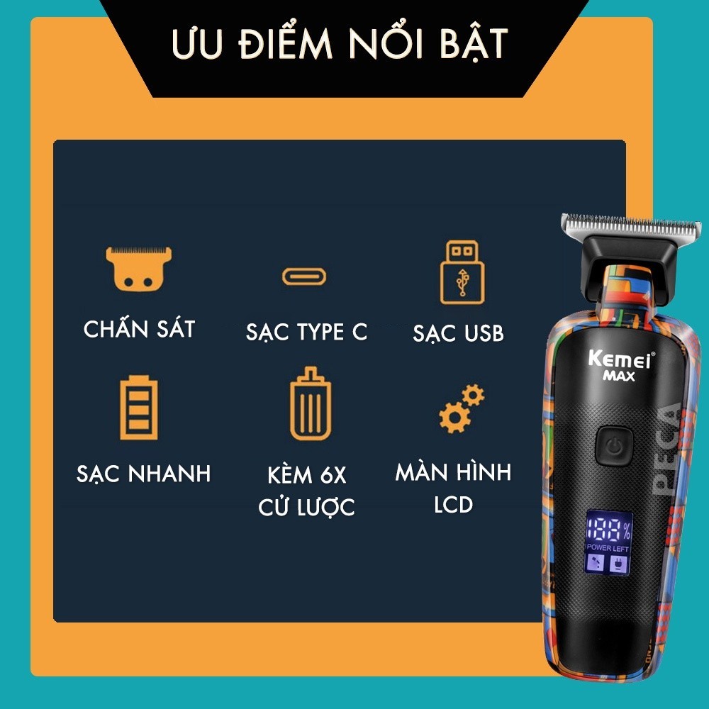 Mô tả Tông đơ chấn viền Kemei KM-MAX5090 màn hình LCD thông minh, thiết kế độc đáo, có thể cắt tóc,chấn viền, cạo râu - 2