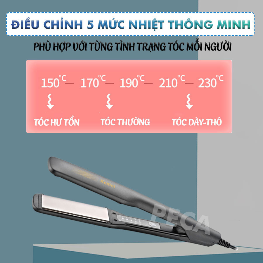 Mô tả Máy duỗi tóc điều chỉnh 5 mức nhiệt Kemei KM-2518 sử dụng được cho mọi loại tóc có thể là ép tóc, uốn cụp, uốn sóng - 5