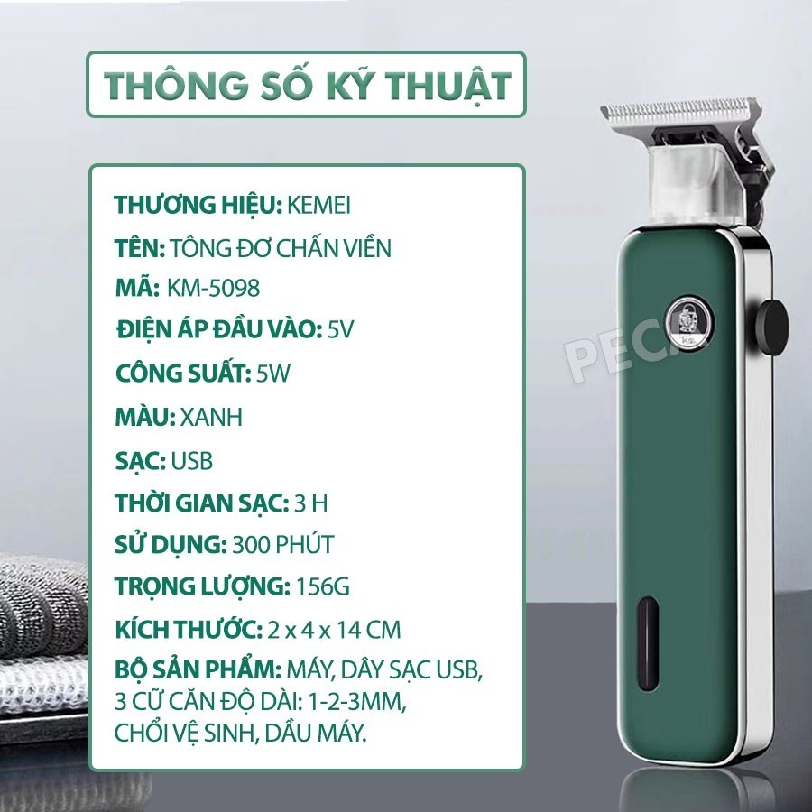 Mô tả Tông đơ chấn viền cao cấp Kemei KM-5098 thiết kế độc đáo kết hợp cạo đầu, khắc tóc, fade trắng chân tóc- Hàng chính hãng - 2