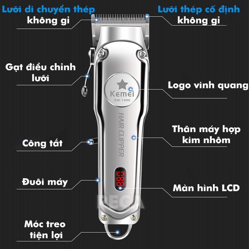 Mô tả Tông đơ cắt tóc chuyên nghiệp màn hình LCD KEMEI KM-1996 hợp kim nhôm hàng không cao cấp lưỡi thép không gỉ pin trâu 3 - 4