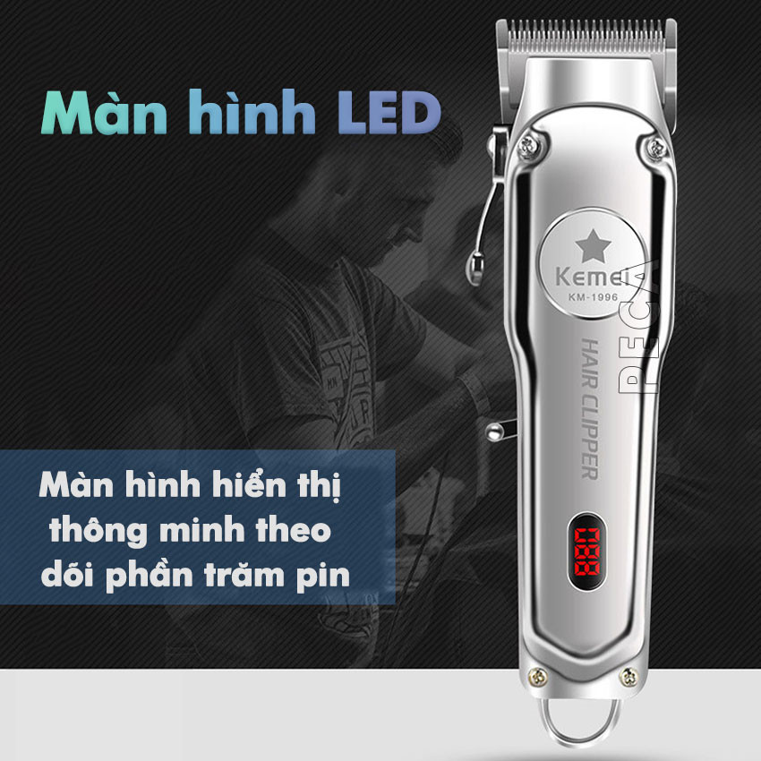Mô tả Tông đơ cắt tóc chuyên nghiệp màn hình LCD KEMEI KM-1996 hợp kim nhôm hàng không cao cấp lưỡi thép không gỉ pin trâu 3 - 6