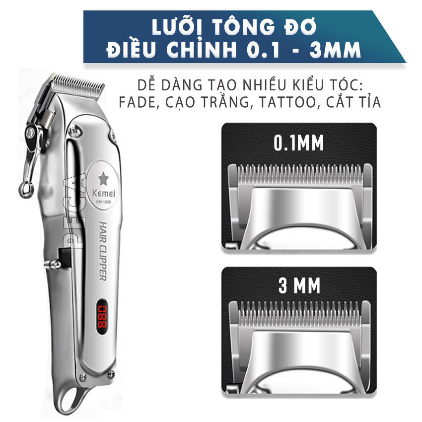 Mô tả Tông đơ cắt tóc chuyên nghiệp màn hình LCD KEMEI KM-1996 hợp kim nhôm hàng không cao cấp lưỡi thép không gỉ pin trâu 3 - 7