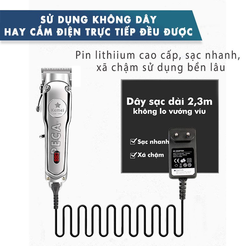 Mô tả Tông đơ cắt tóc chuyên nghiệp màn hình LCD KEMEI KM-1996 hợp kim nhôm hàng không cao cấp lưỡi thép không gỉ pin trâu 3 - 8