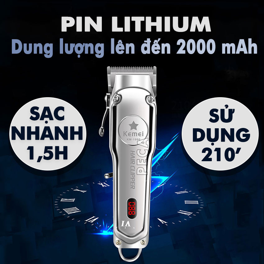Mô tả Tông đơ cắt tóc chuyên nghiệp màn hình LCD KEMEI KM-1996 hợp kim nhôm hàng không cao cấp lưỡi thép không gỉ pin trâu 3 - 9
