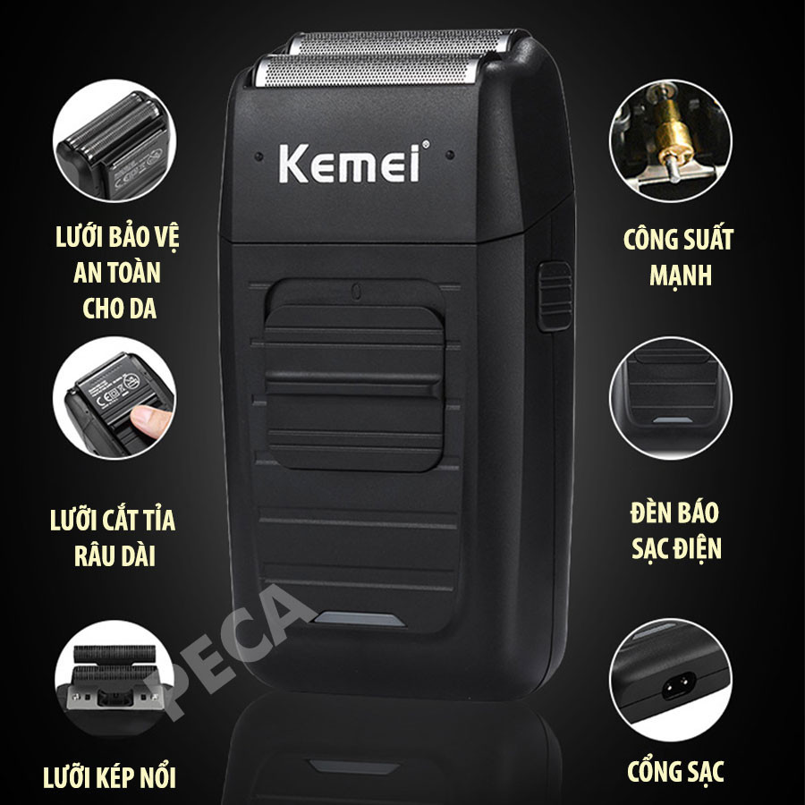 Mô tả Máy cạo râu khô Kemei KM-1102 chuyên nghiệp với công suất mạnh mẽ có thể cạo trắng chân tóc, fade 2 lưỡi kép cao cấp - 4