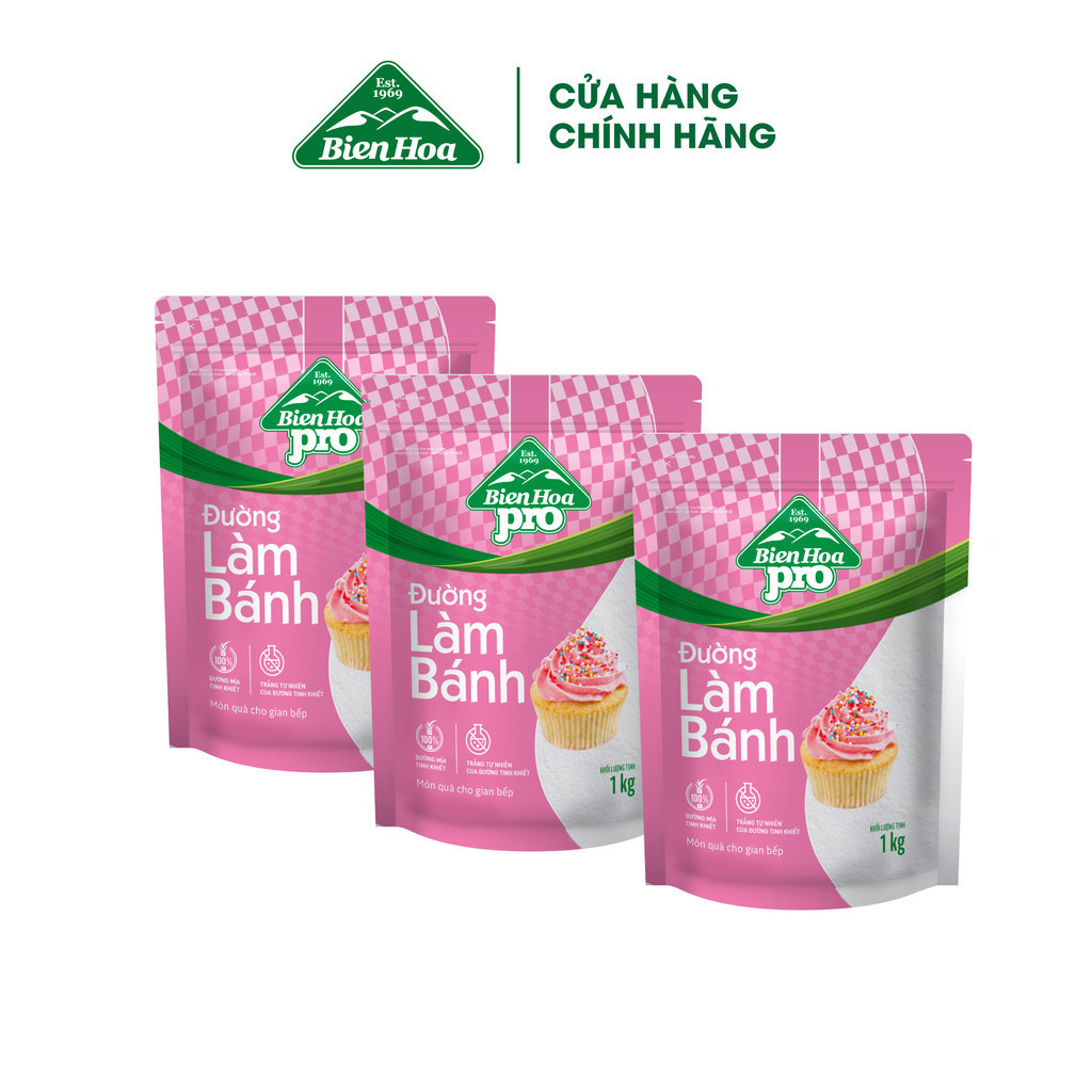 Mô tả Combo 3 Túi  Đường Làm Bánh Biên Hòa Pro Baking 1Kg/túi - 3
