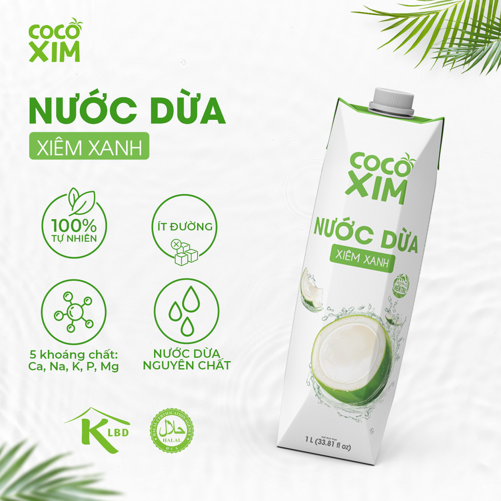 Mô tả Thùng 12 Hộp Nước dừa đóng hộp Cocoxim Xanh dung tích 1000ml/Hộp - 1
