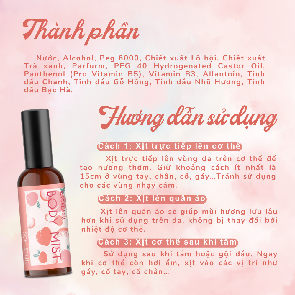 Mô tả Body Mist đào Soft Spring MACALAND 20ml/100ml hương trái cây đào ngọt ngào tươi mát - 3