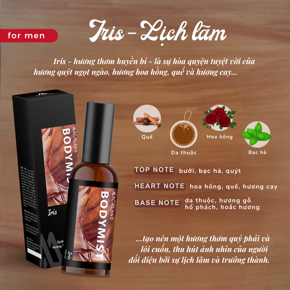 Mô tả Body Mist xịt thơm toàn thân MACALAND 20ml/35ml/100ml xịt hương nước hoa kết hợp dưỡng ẩm cho da - 5