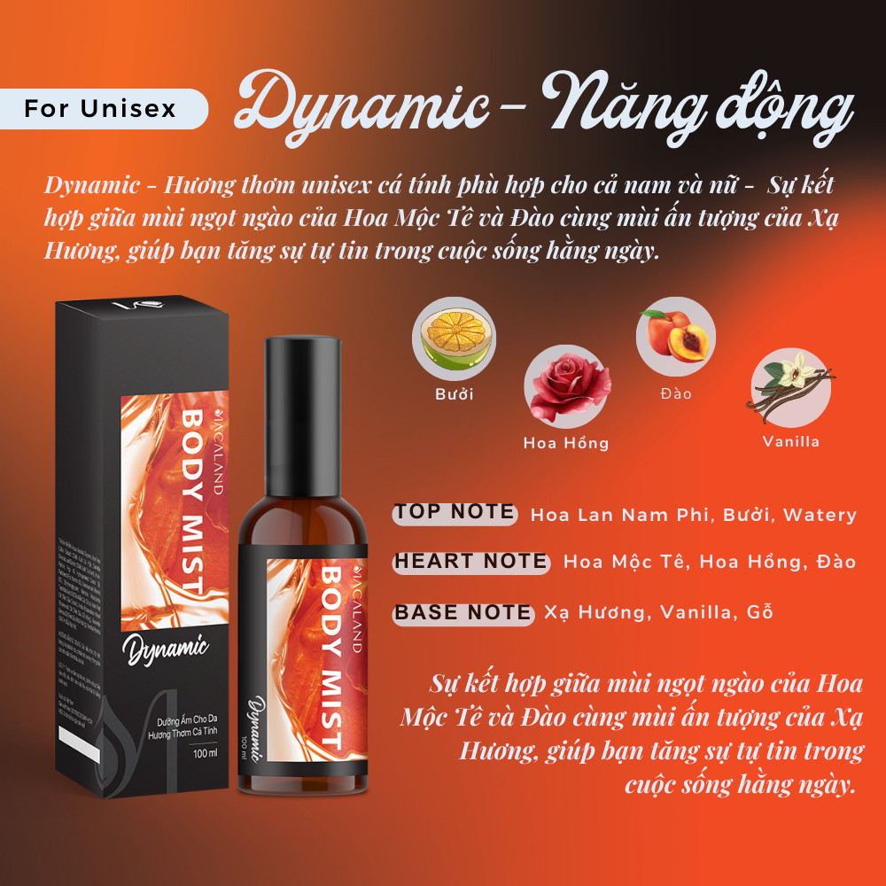 Mô tả Body Mist xịt thơm toàn thân MACALAND 20ml/35ml/100ml xịt hương nước hoa kết hợp dưỡng ẩm cho da - 6
