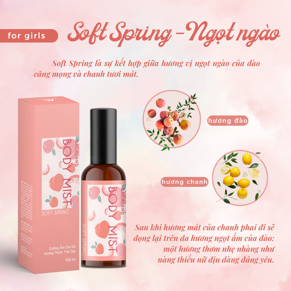 Mô tả Body Mist xịt thơm toàn thân MACALAND 20ml/35ml/100ml xịt hương nước hoa kết hợp dưỡng ẩm cho da - 9