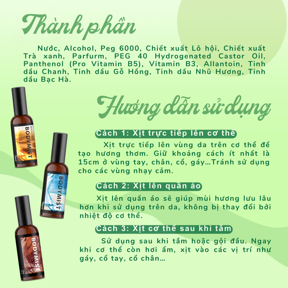 Mô tả Body Mist xịt thơm toàn thân MACALAND 20ml/35ml/100ml xịt hương nước hoa kết hợp dưỡng ẩm cho da - 11
