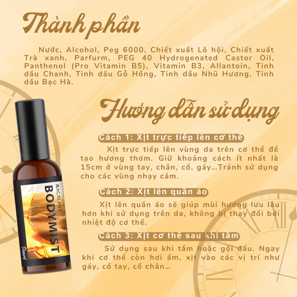 Mô tả Body Mist MACALAND hương Sauve 35ml/100ml hương thơm trái cây hoa cỏ dễ chịu - 3