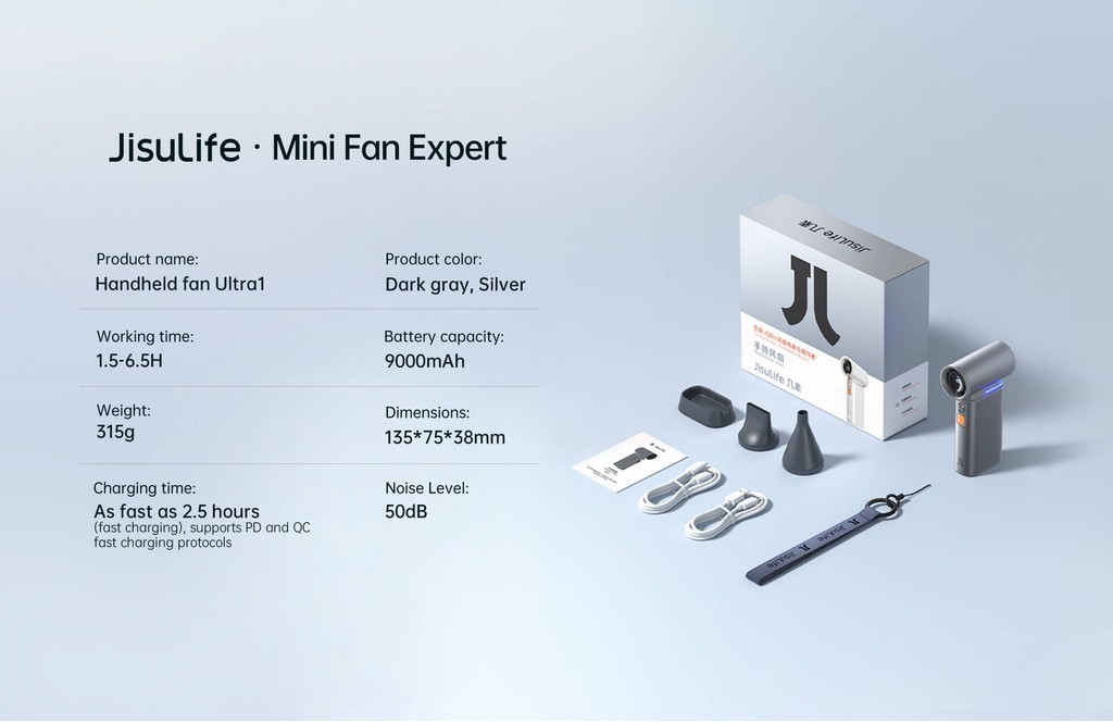 chube Quạt turbo du lịch cầm tay đa năng Jisulife ULTRA1 FA55