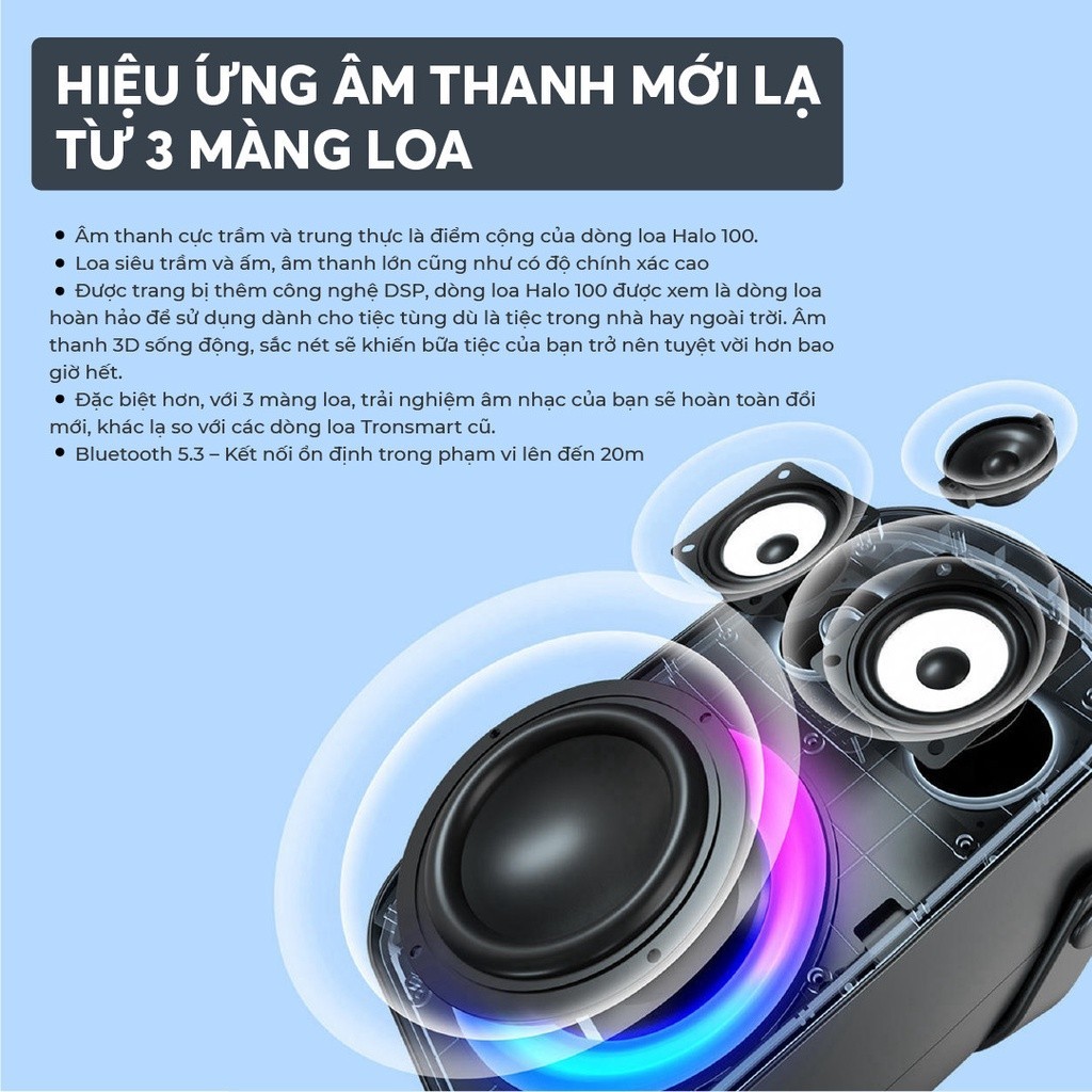 Mô tả Loa Bluetooth 5.3 Karaoke TRONSMART HALO 100/110 (kèm mic) | Công suất 60W | Tích hợp sạc dự phòng | Bảo hành 12 tháng - 2