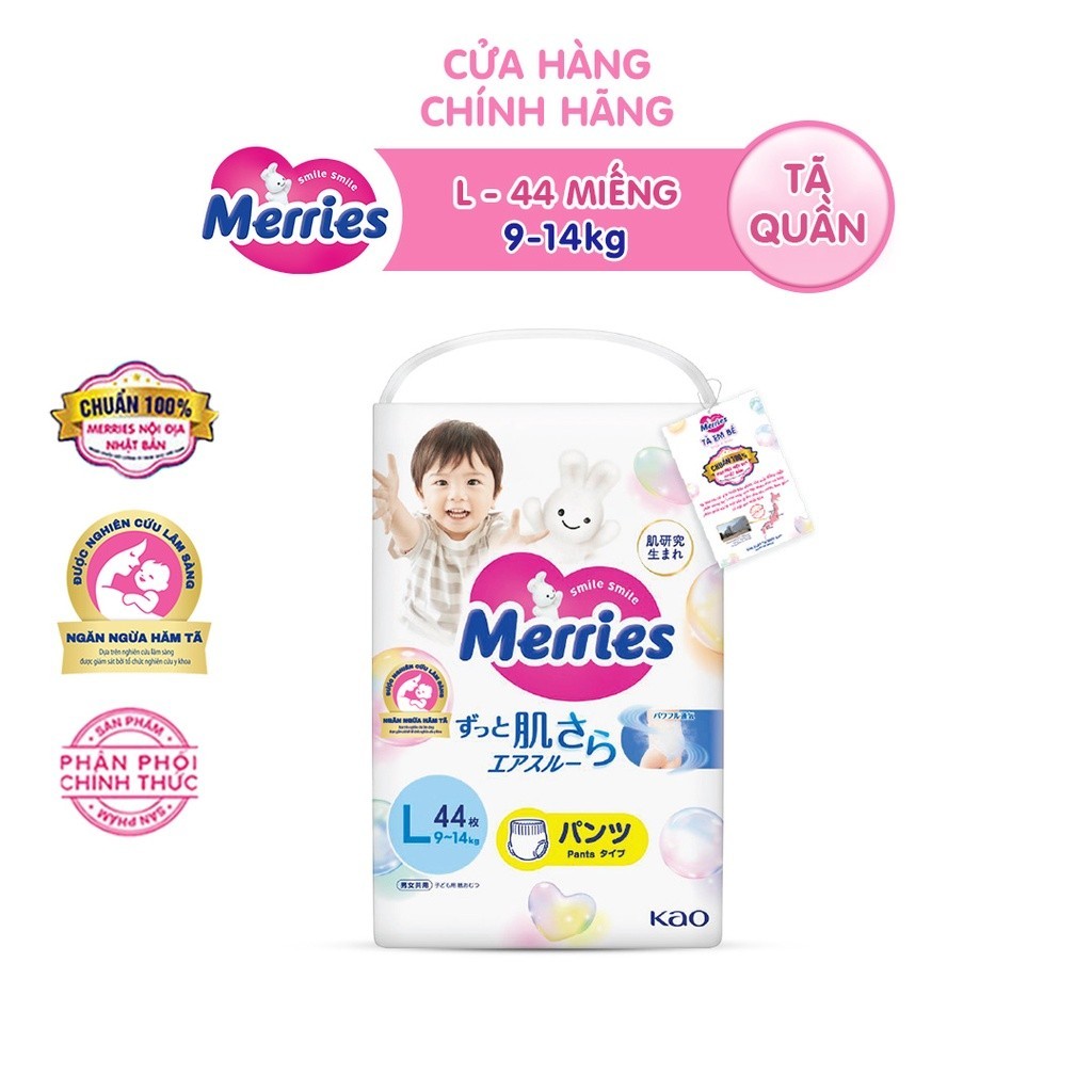 Mô tả Tã/bỉm quần Merries size L - 44 miếng (dành cho bé từ 9 - 14kg) - 1