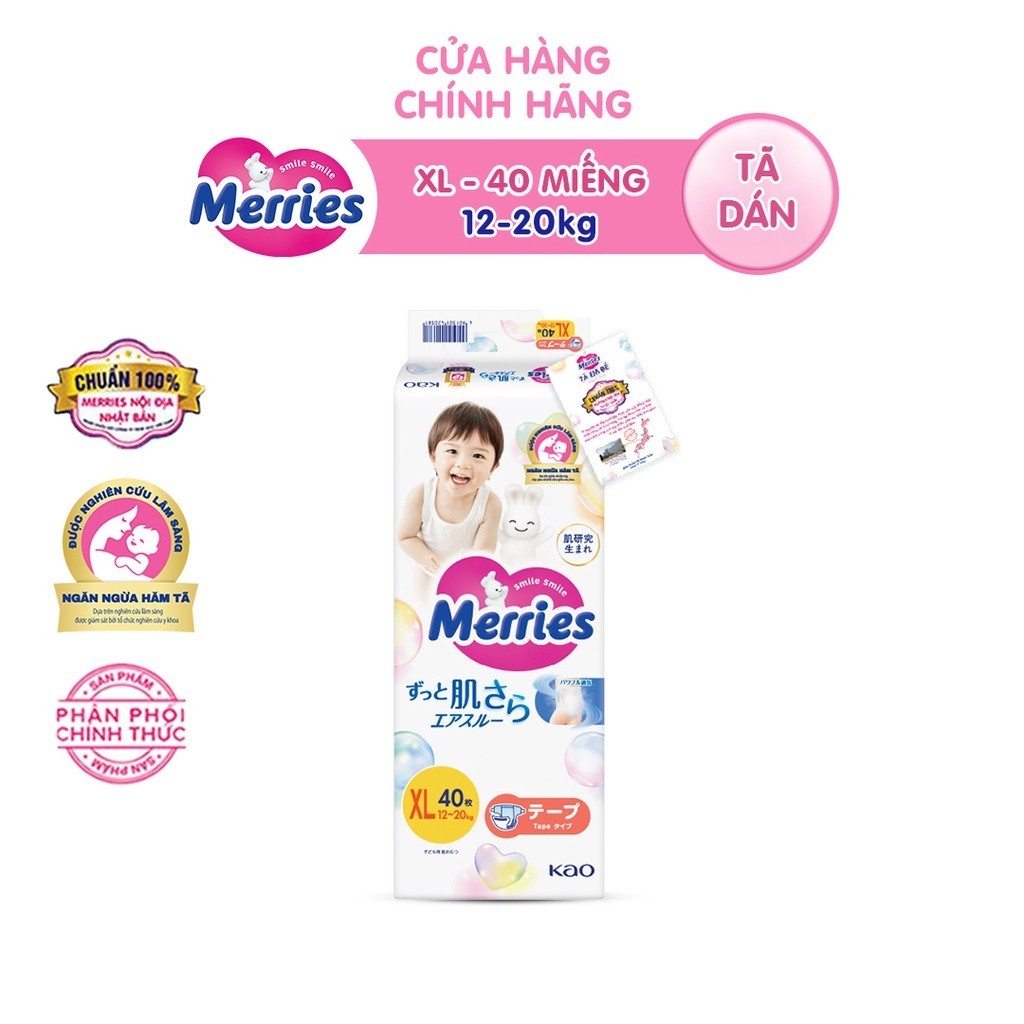 Mô tả Tã/bỉm dán Merries size XL - 40 miếng (dành cho bé từ 12 - 20kg) - 1