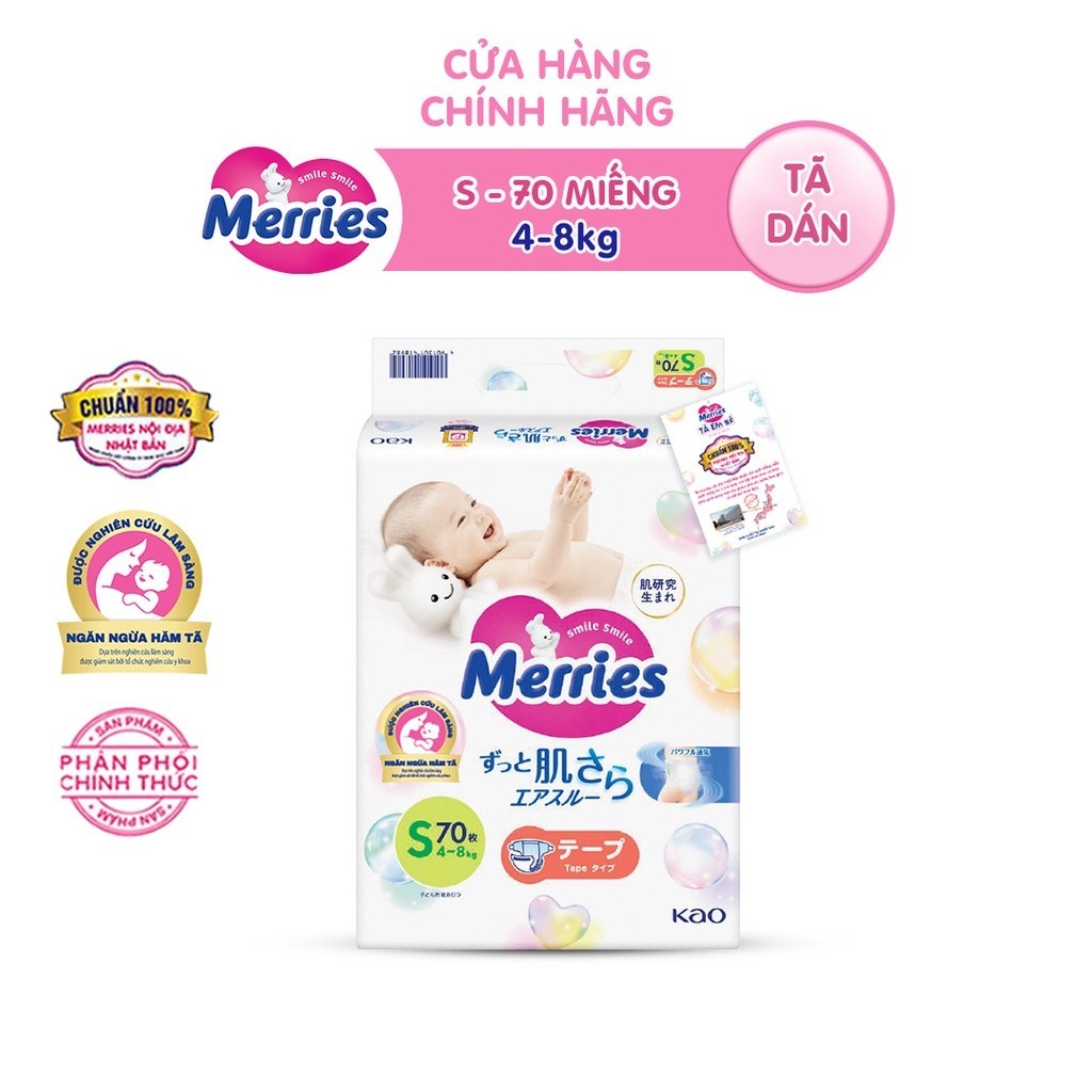 Mô tả Tã/bỉm dán Merries size S - 70 miếng (dành cho bé 4 - 8kg) - 1