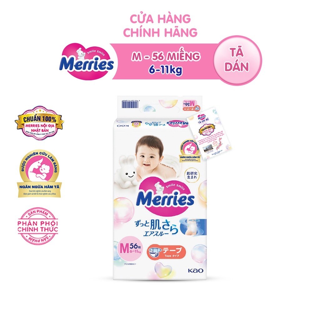 Mô tả Tã/bỉm dán Merries size M - 56 miếng (dành cho bé từ 6 - 11kg) - 1