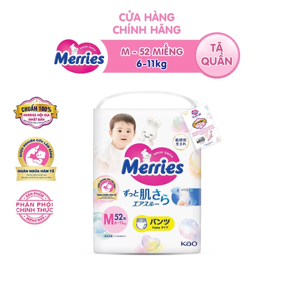 Mô tả Tã/bỉm quần Merries size M - 52 miếng (dành cho bé từ 6 - 11kg) - 1