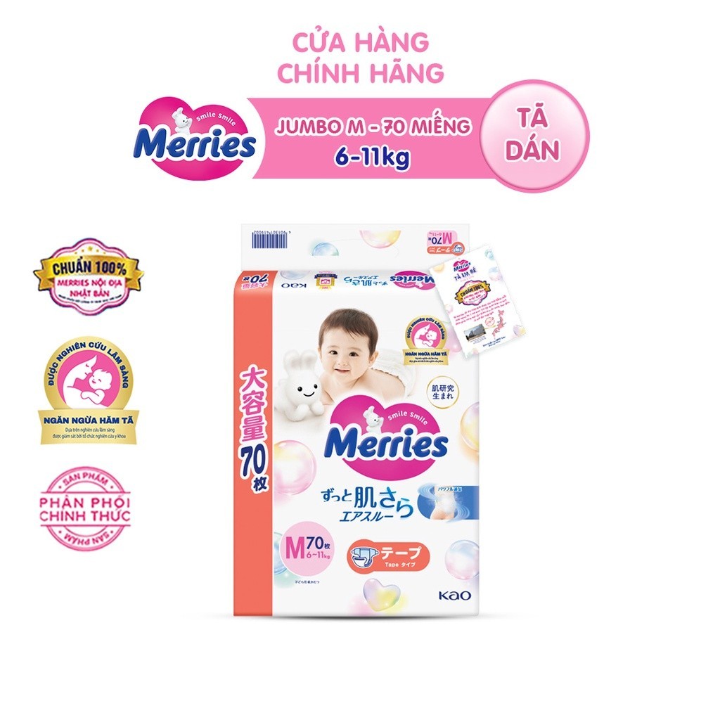 Mô tả Tã/bỉm dán Merries Jumbo Đủ Size M70/L60 - 1