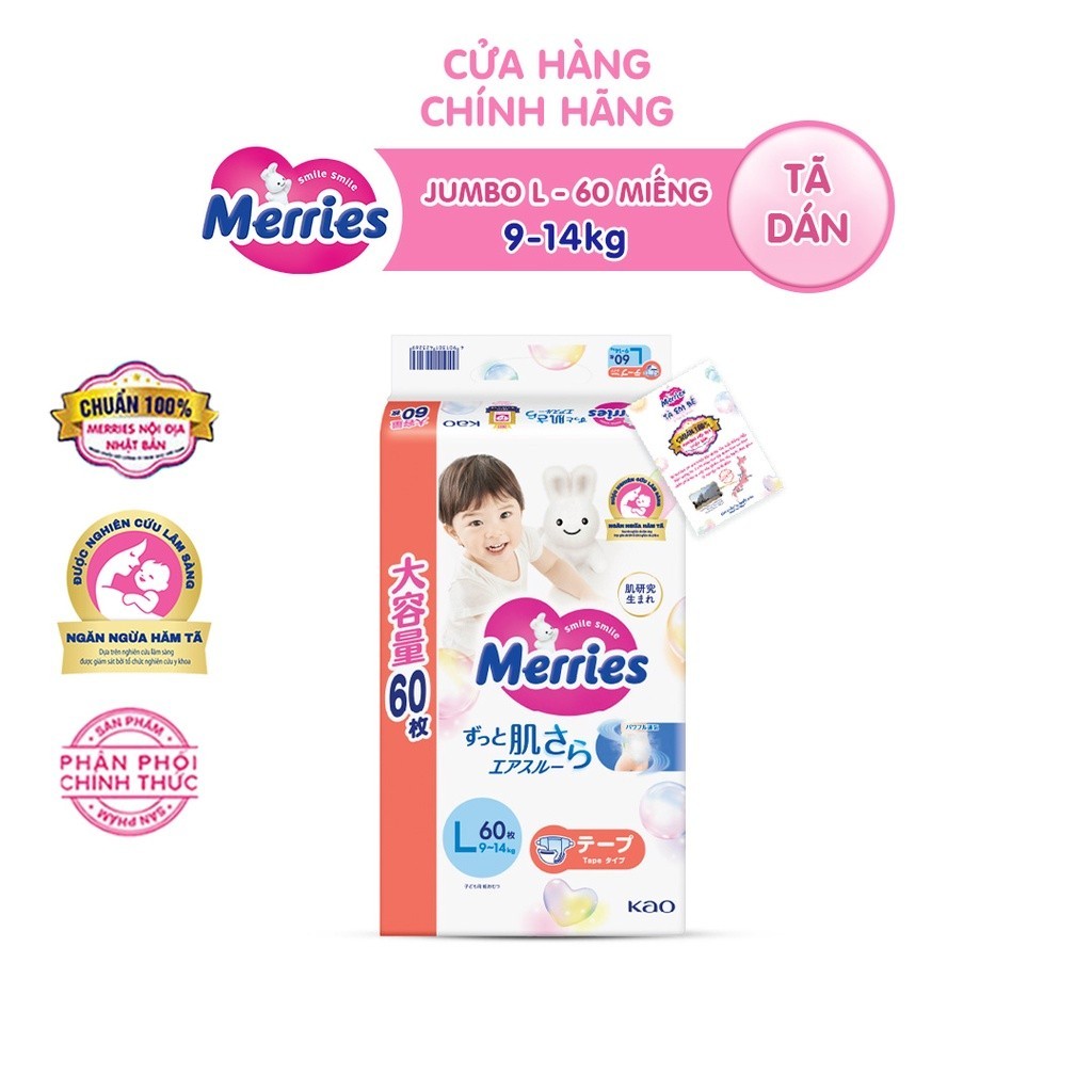 Mô tả Tã/bỉm dán Merries Jumbo Đủ Size M70/L60 - 2