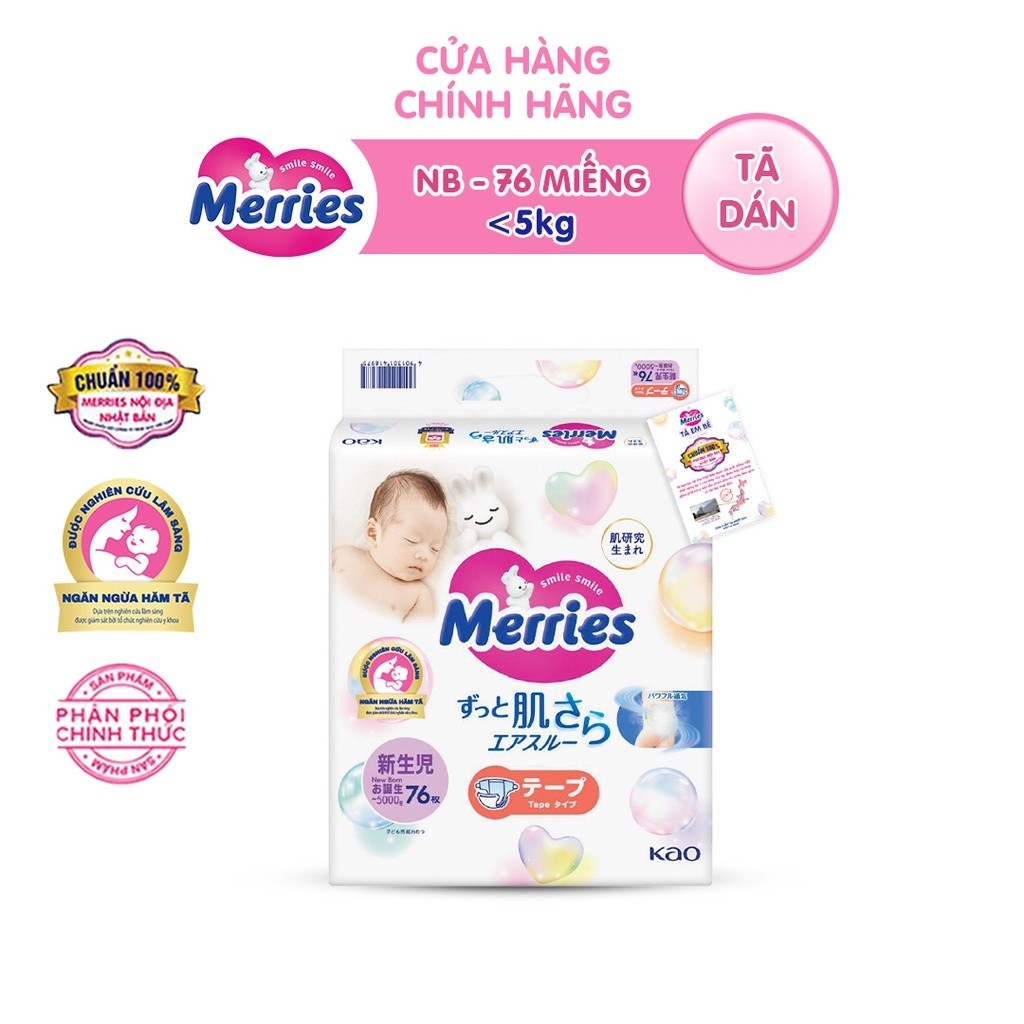 Mô tả Tã/bỉm dán Merries size NB - 76 miếng (dành cho bé dưới 5kg) - 1