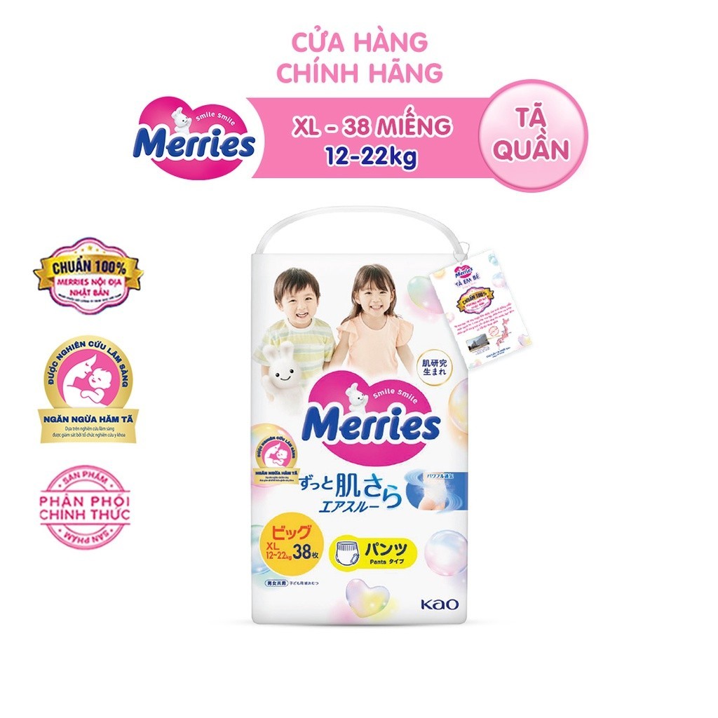 Mô tả Tã/bỉm quần Merries size XL - 38 miếng (dành cho bé từ 12 - 22kg) - 1