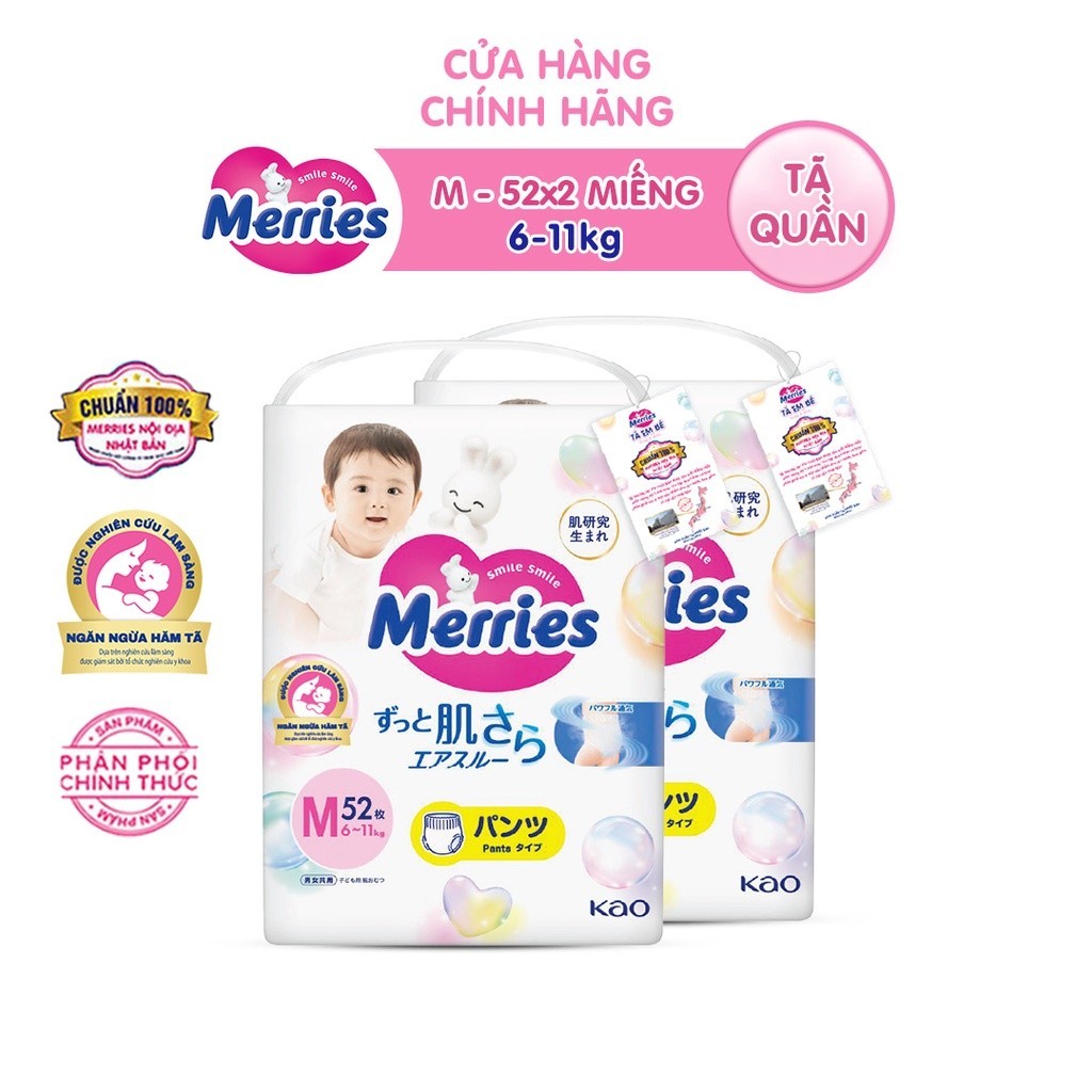 Mô tả Combo 2 Tã/bỉm quần Merries Đủ Size M52/L44/XL38/XXL26/XXL24 - 1