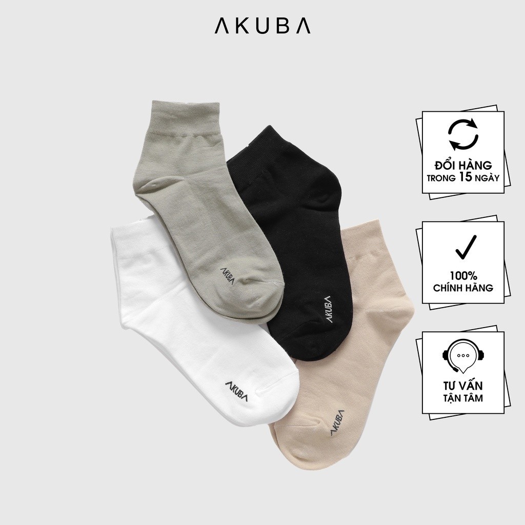 Mô tả Vớ cao cổ gân dệt logo Akuba cotton kháng khuẩn mềm mại 01U0072 - 1
