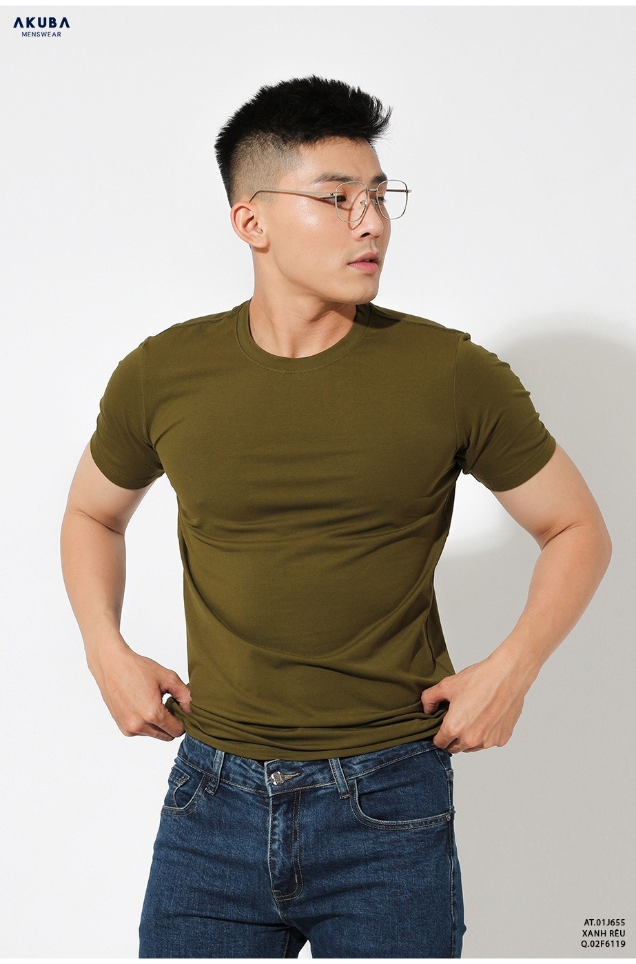 Mô tả Áo Thun Nam Trơn Cotton 4 Chiều AKUBA Slimfit Basic Tay Ngắn Vải Mịn Thấm Hút Mồ Hôi Tốt | 01JE0842 - 7