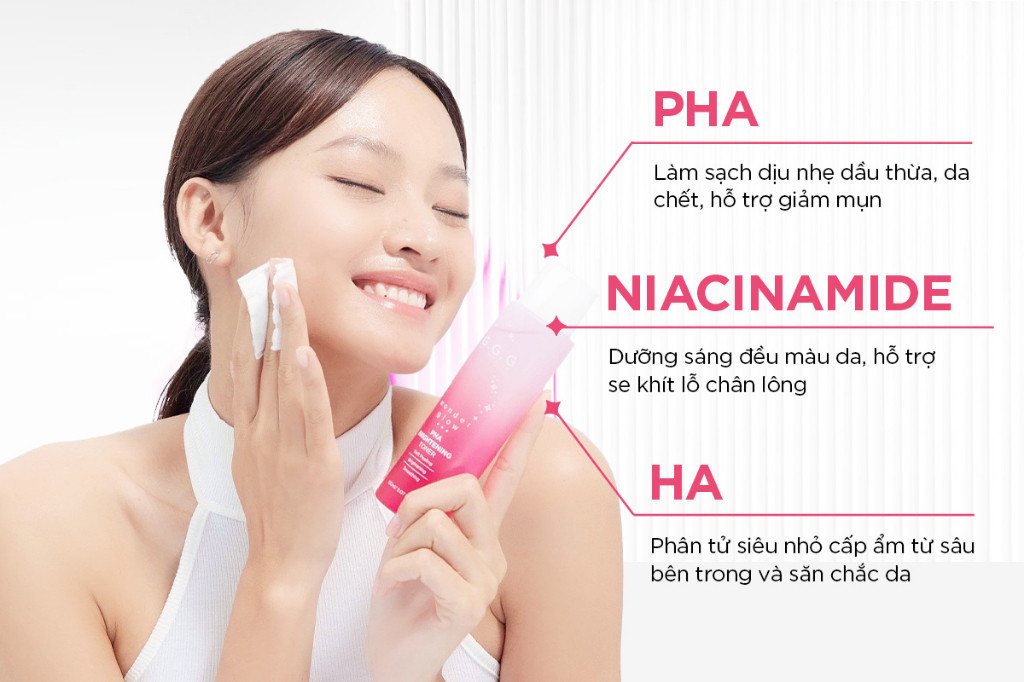 Mô tả Toner Hồng PHA Peel Da Dịu Nhẹ Sáng Da G.G.G Wonder Glow PHA Brightening Toner 150ml - 5