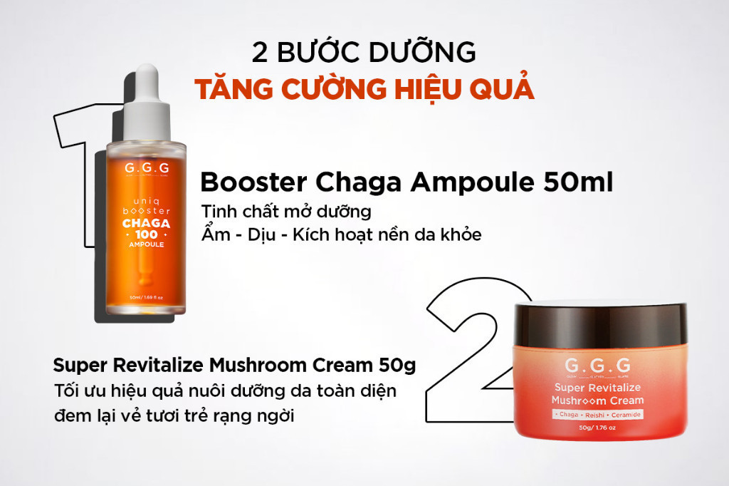 Mô tả COMBO Dịu Da, Dưỡng Ẩm, Hỗ trợ Phục Hồi, Dưỡng  Da Khỏe - G.G.G Toner Nấm Dịu Da 200ml & Serum Booster Nấm Chaga 50ml - 8