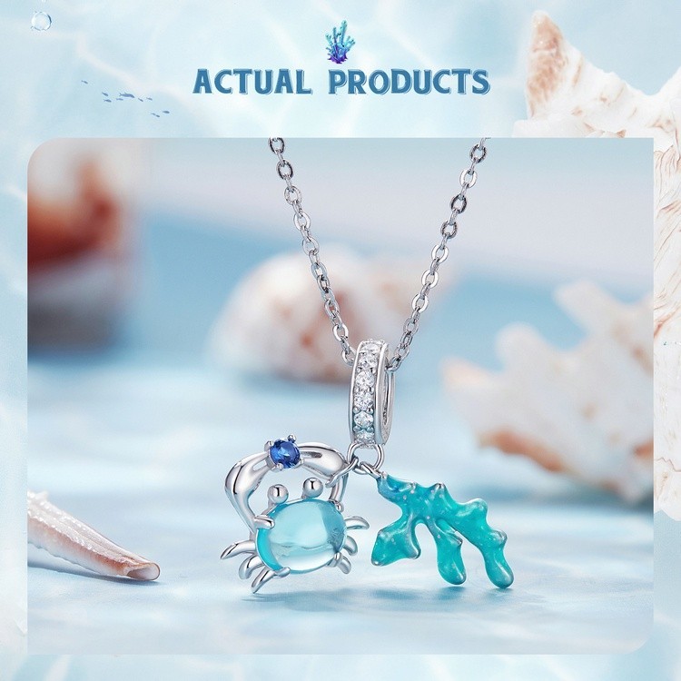 Mô tả Mặt vòng tay BAMOER SCC2504 xâu chuỗi hạt màu bạc hình tàu ngầm / rùa / vỏ sò / cua làm quà tặng sinh nhật - 6