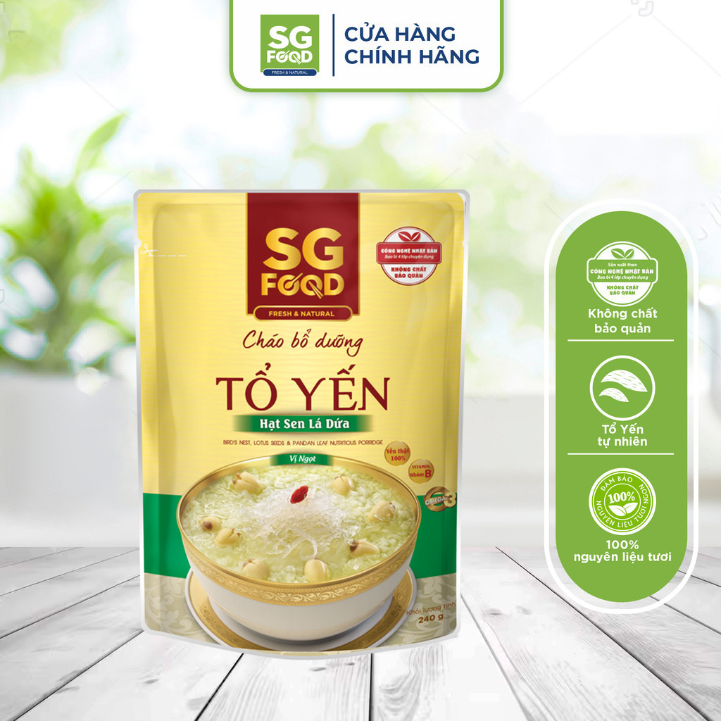 Mô tả Cháo Bổ Dưỡng Sài Gòn Food Tổ Yến Hạt Sen Lá Dứa 240g - 1