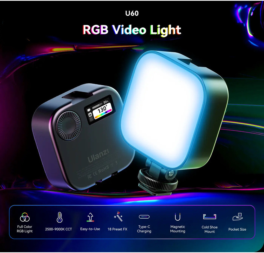 Ulanzi U60 đèn led RGB mini tích hợp kẹp điện thoại tiện lợi chính hãng ...