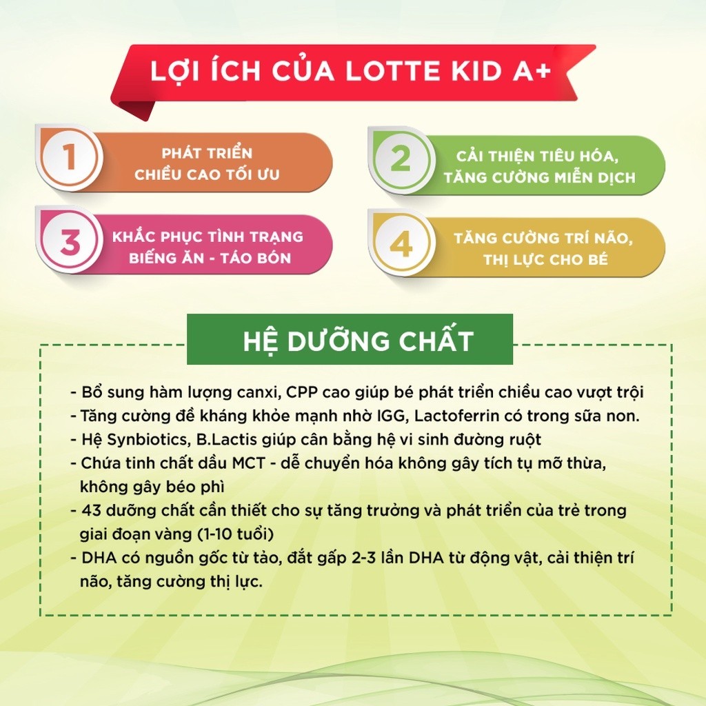 Mô tả Sữa Bò Lotte Kid A+ Phát Triển Chiều Cao Cho Bé - Sữa Bò Bổ Sung Canxi Tăng Cao - Giúp Ổn Định Hệ Tiêu Hóa Của Bé 054 - 2