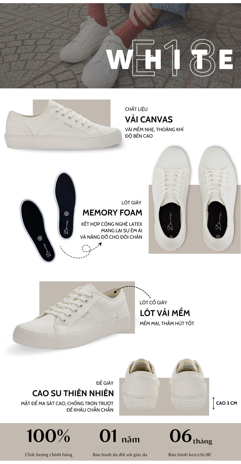 Giày Sneaker Dincox E18 White - Góc chụp 1