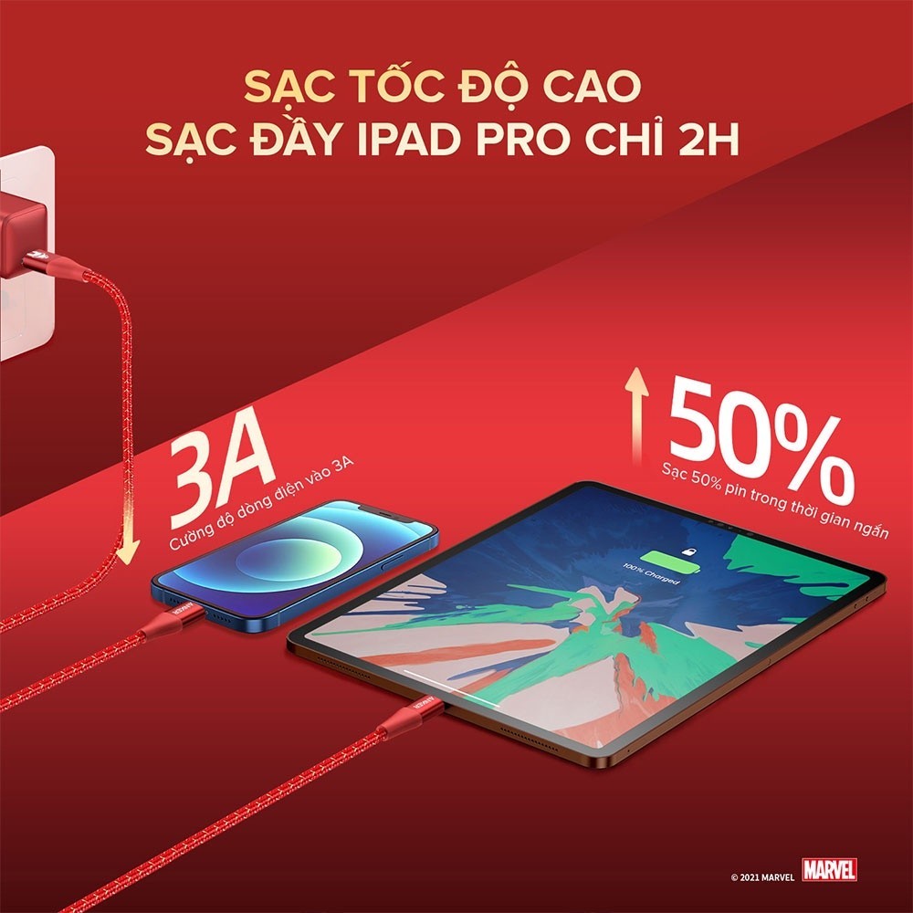 Mô tả Cáp Sạc ANKER Powerline+ II USB-C To LIGHTNING MARVEL - Dài 1.8M - A9551 - 5