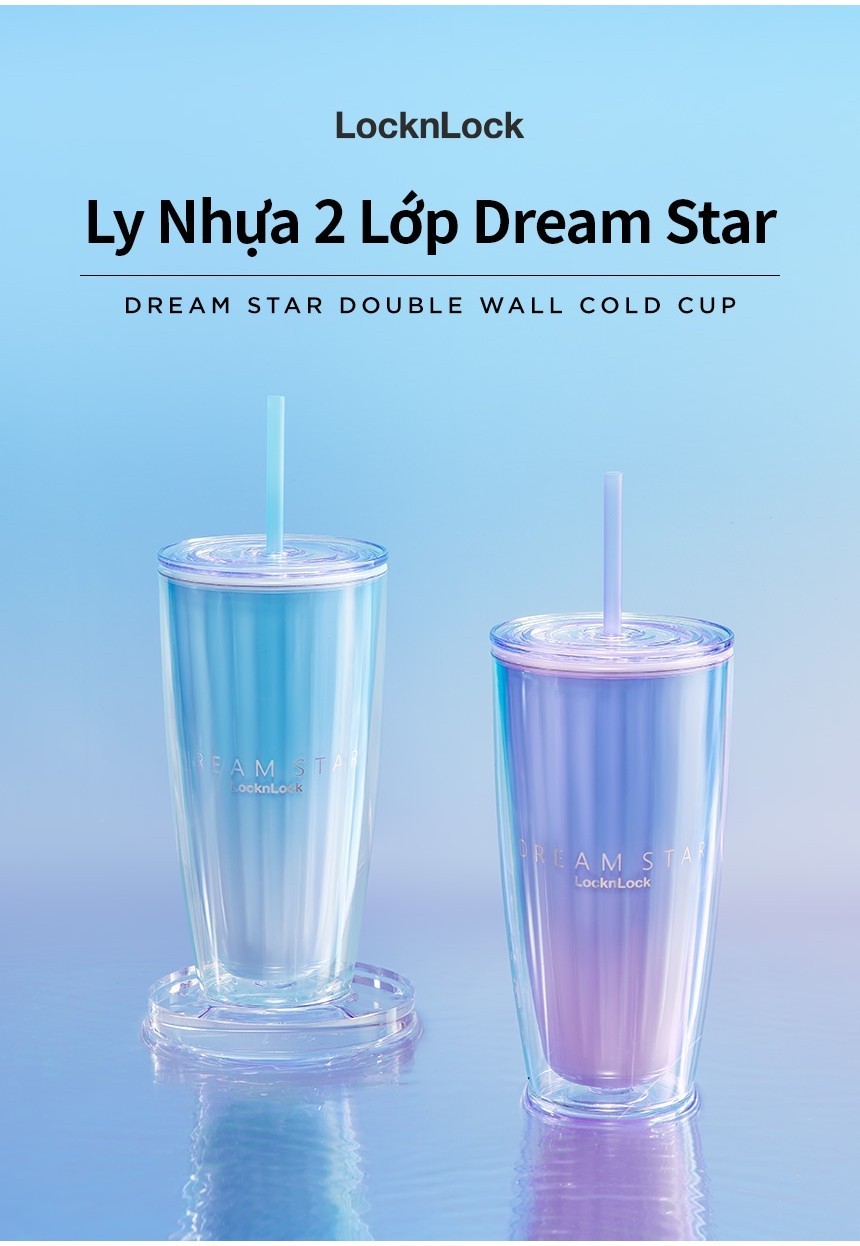 Mô tả Ly nhựa 2 lớp Lock&Lock kèm ống hút Dream star Double wall cold cup 750ml HAP522 - 1