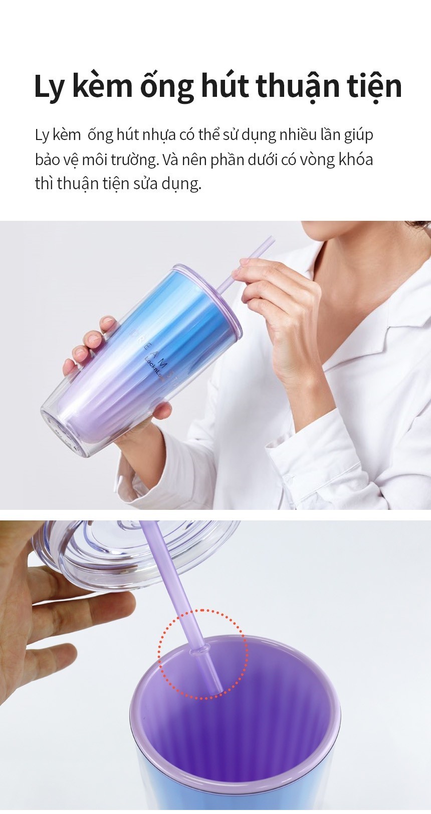 Mô tả Ly nhựa 2 lớp Lock&Lock kèm ống hút Dream star Double wall cold cup 750ml HAP522 - 4