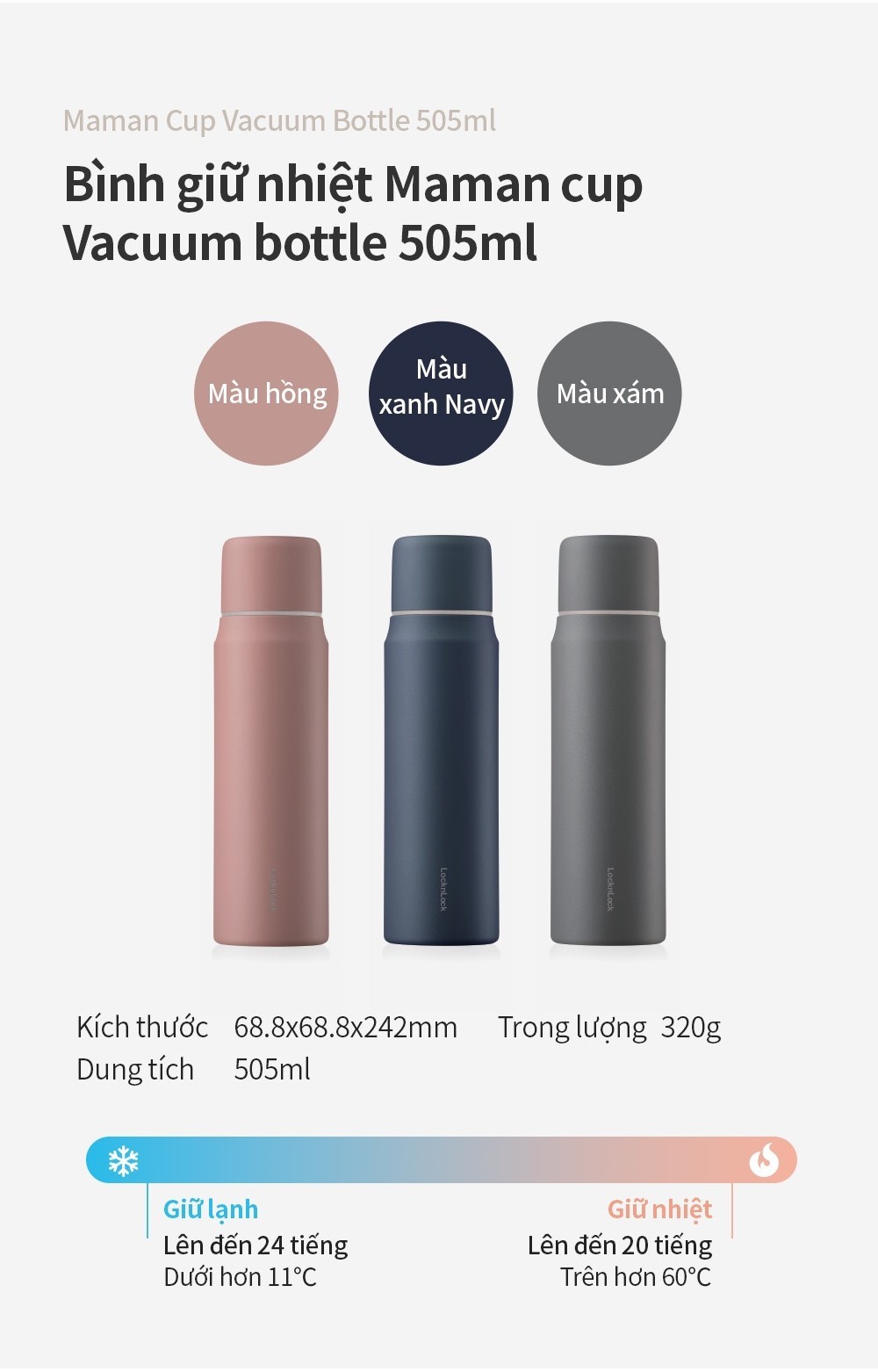 Mô tả Bình giữ nhiệt Lock&Lock Maman cup vacuum 505ml LHC1487 (Hồng, Xám, Xanh) - 2