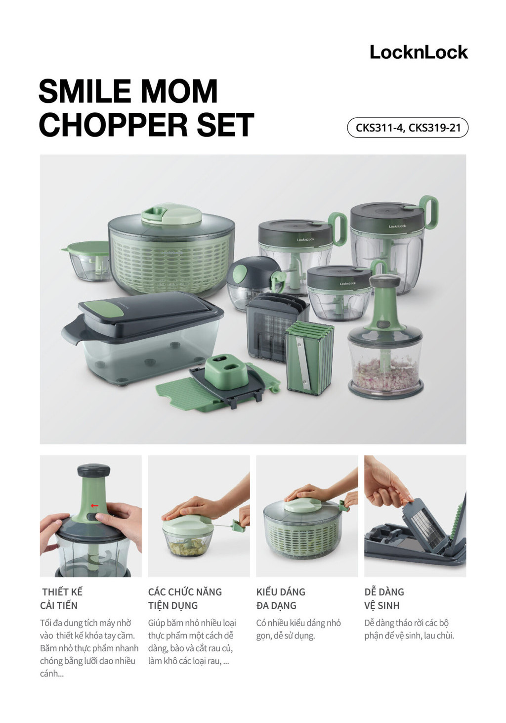 Bộ Rổ Quay Rau và Dụng cụ băm rau củ Lock&Lock Smile Mom Chopper Set ...