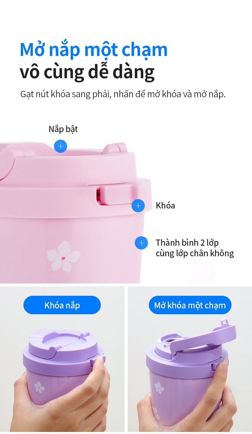 Bình giữ nhiệt Lock&Lock Peach Blossom đế chống trượt