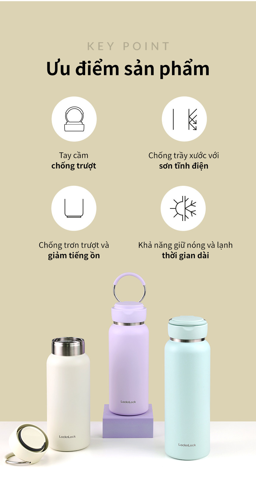 Bình giữ nhiệt Lock&Lock Sling Ring Tumbler màu tím nhạt