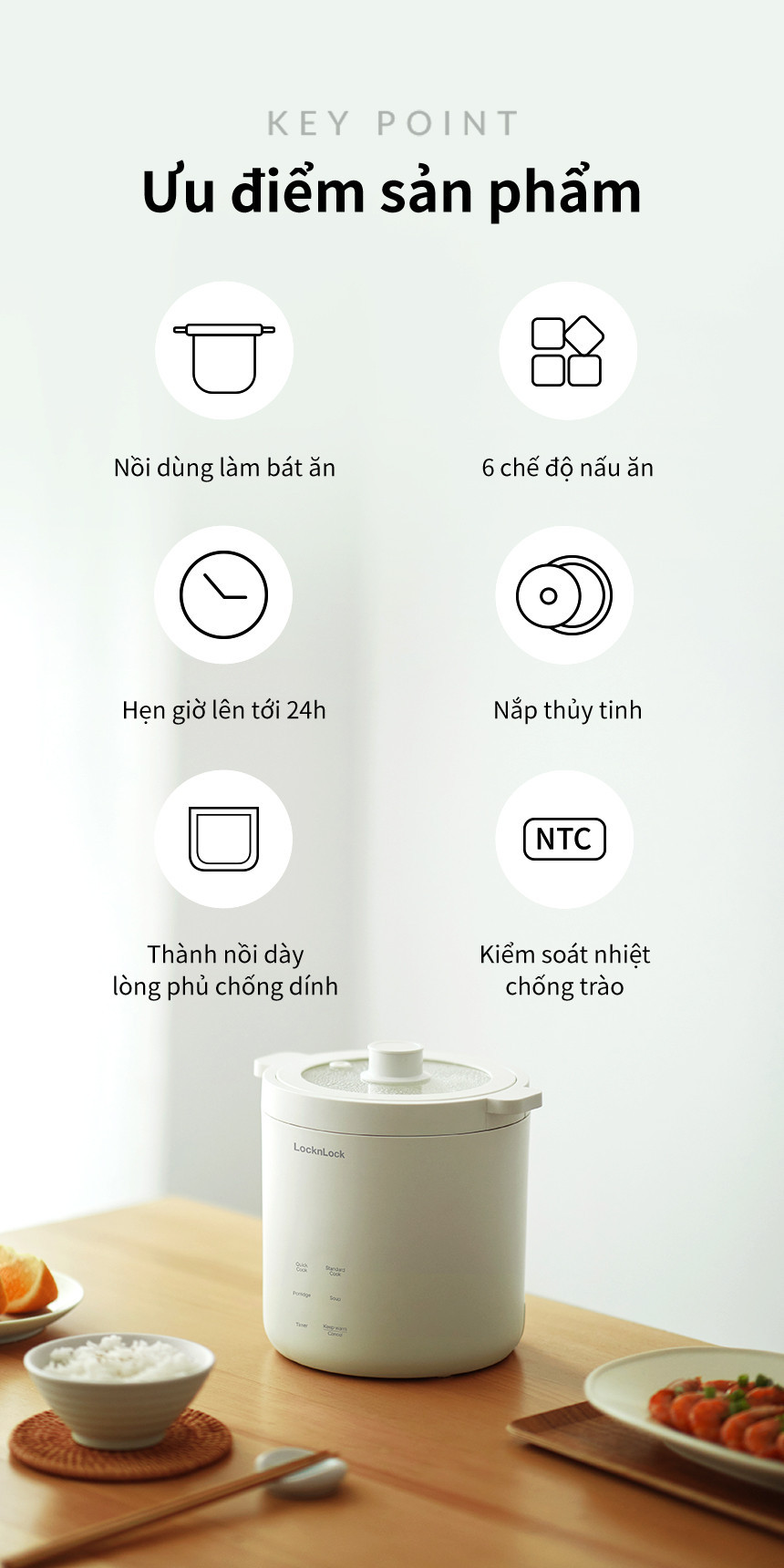 Nồi cơm điện mini Lock&Lock Bianco mini rice cooker Màu ngà EJR314IVY 0 ...